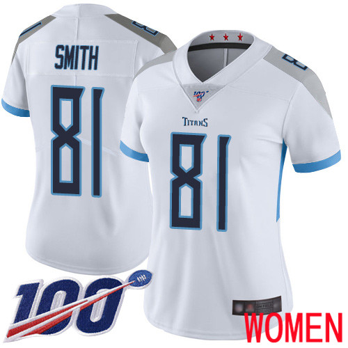 Tennessee Titans Limited White Women Jonnu Smith Road Jersey NFL Football #81 100th Season Vapor Untouchable